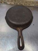 Wooden Crate with Copper Ladle 6" Cast Iron Pan, & Block of Knives