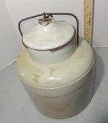 Salt Glazed Stoneware Jug & Stoneware Crock w/ Locking Lid