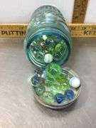 Ball Canning Jar With Marbles and Burlap Sack