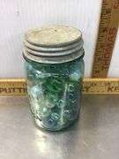 Ball Canning Jar With Marbles and Burlap Sack