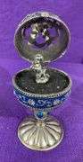 Collectible Jeweled Enameled Blue Pedestal Music Box