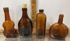 Tote with Lid Filled with Vintage Glass Bottles