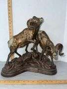 “Devil Mountain Rams” Resin & Faux Bronze Pantina Sculpture- Dick Idol Collection by Big Sky Carvers