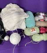 Collection of Yarn & Started Projects W/ Tote
