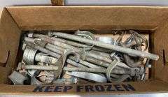 Box of Large Screw Bolts, Fence Holders & More