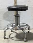 Black Leather Stool on Wheels