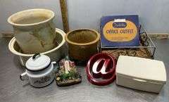 John Deere Thermometer, Flower Pots, Enamel Pot, Office Stampers, Hooks & More
