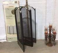 Pleasant Hearth 4 Panel Fire Screen and Wood Tiered Candle Holder
