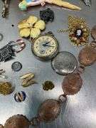Assorted Jewelry, Copper Belt & Pins (the 2 cross pins are marked Sterling)