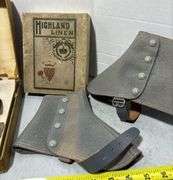 Pair Mens Gray Wool Spats, Detachable Collars, Buttons & Bow Ties