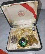 Two-Tiered Jewelry Box Containing Rosaries, Necklaces & Other Jewelry