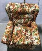 Mid Century Modern Orange Floral Upholstered Armchair