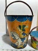 Sunshine Butter Wafers Tin, American Logs Container & Vintage Metal Sand Buckets