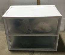 2-Drawer Sterilite Storage With White String Lights - Some Lights Have Power When Plugged In