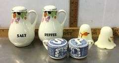 2 Sets Hall Salt & Pepper Shakers and Currier & Ives Salt & Pepper Shakers