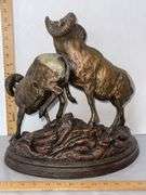 “Devil Mountain Rams” Resin & Faux Bronze Pantina Sculpture- Dick Idol Collection by Big Sky Carvers