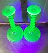 Green Uranium Depression Glass Twisted Candlestick Holders