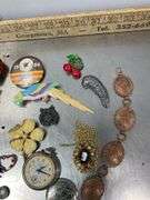 Assorted Jewelry, Copper Belt & Pins (the 2 cross pins are marked Sterling)