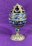 Collectible Jeweled Enameled Blue Pedestal Music Box
