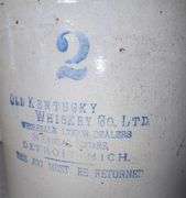 Antique Stoneware Whiskey Jug From Old Kentucky Whiskey Co. of Detroit Michigan