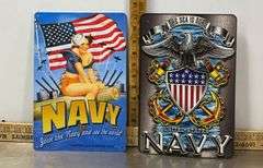 Pair of Navy 8” x 12” Tin Signs