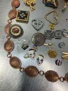 Assorted Jewelry, Copper Belt & Pins (the 2 cross pins are marked Sterling)