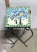 Palm Tree Tile Top Plant Stand 22” Tall 9”x9”