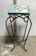 Palm Tree Tile Top Plant Stand 22” Tall 9”x9”