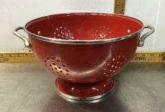 Large Red Enamel Colander and Cravings Melamine Bowls