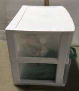 2-Drawer Sterilite Storage With White String Lights - Some Lights Have Power When Plugged In