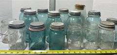 Assortment of Blue & Clear Mason Jars