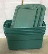 (3) Large Green Sterilite Totes With Lids