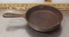 Wooden Crate with Copper Ladle 6" Cast Iron Pan, & Block of Knives