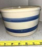 3 gallon Blue Crown Salted Glazed Stoneware Crock & Blue Striped Stoneware