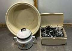 John Deere Thermometer, Flower Pots, Enamel Pot, Office Stampers, Hooks & More