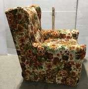 Mid Century Modern Orange Floral Upholstered Armchair