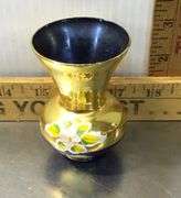 Bohemian Cobalt Blue Glass Vase, Murano Glass 24KT. Gold Paint Vase and Marigold Iridescent Harvest 