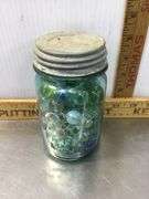 Ball Canning Jar With Marbles and Burlap Sack