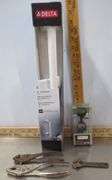 3 Hay Hooks, Drill Doctor (powers on), Towel Bracket, Baseball Cards & More
