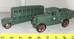 Cast Iron Double Decker Bus & Cast Iron Truck w/ Black and Red Wheels