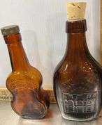 Tote with Lid Filled with Vintage Glass Bottles