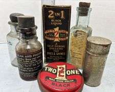 Vintage Shoe Shine Bottles & Colgate Shaving Stick Tin
