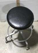 Black Leather Stool on Wheels