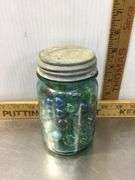 Ball Canning Jar With Marbles and Burlap Sack