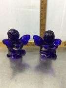 Cobalt Blue Angel Candlestick Holders and 2 Candles