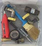 Gas Can, Assorted Sprinker Heads, Razor Dog Lead