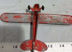 Diecast Hubley Piper Cub Airplane, Simplex Toy Typewriter, Metal Dollhouse Cabinet & Children’s Leat