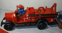 Cast Iron Goat Pulling Cart, Fire Truck & Log