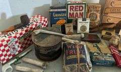Old Gold Straight Cigarettes, Omar Tobacco Container, Red Man Tobacco & Many Other Tobacco Items