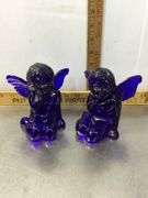 Cobalt Blue Angel Candlestick Holders and 2 Candles